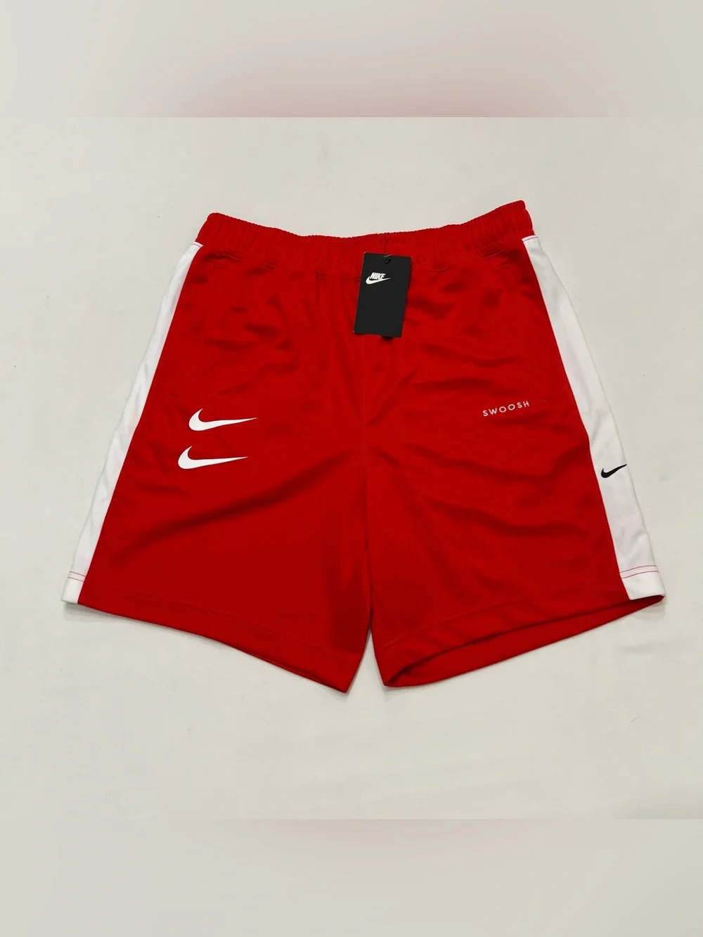 Nike Sportswear Double Swoosh Shorts Sz M NWT Red/White Standard Fit Above Knee